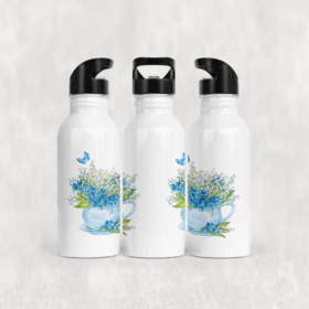 Mavi Fincanda Unutma Beni Çiçekleri Alüminyum Pipetli Matara 600 ML