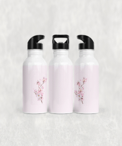 Pembe Çerçeveli Kiraz Çiçekleri Alüminyum Pipetli Matara 600 ML