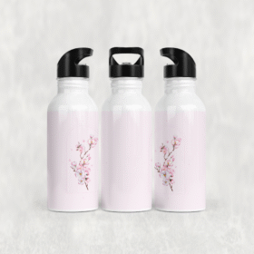 Pembe Çerçeveli Kiraz Çiçekleri Alüminyum Pipetli Matara 600 ML