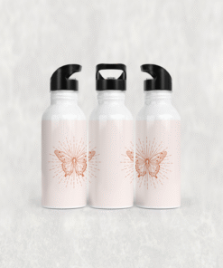 Işıklı Kelebek Deseni Alüminyum Pipetli Matara 600 ML