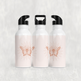 Işıklı Kelebek Deseni Alüminyum Pipetli Matara 600 ML