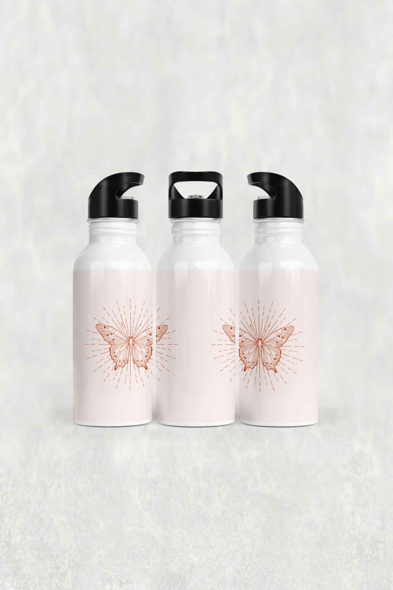 Işıklı Kelebek Deseni Alüminyum Pipetli Matara 600 ML