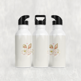 Tavşan Kulaklı Çiçek Deseni Alüminyum Pipetli Matara 600 ML