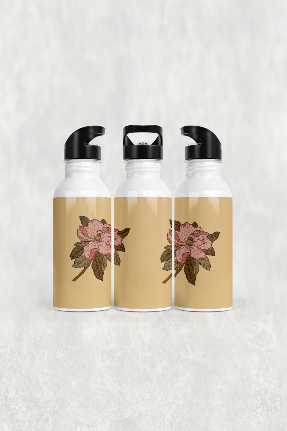 Pembe Çiçek Dalları Alüminyum Pipetli Matara 600 ML