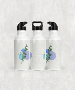 Mavi Daireli Yeşil Yaprak Alüminyum Pipetli Matara 600 ML