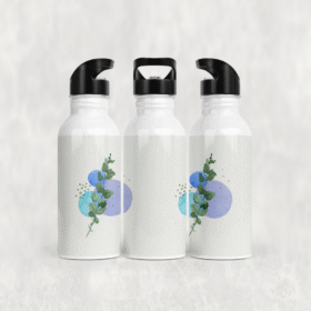 Mavi Daireli Yeşil Yaprak Alüminyum Pipetli Matara 600 ML
