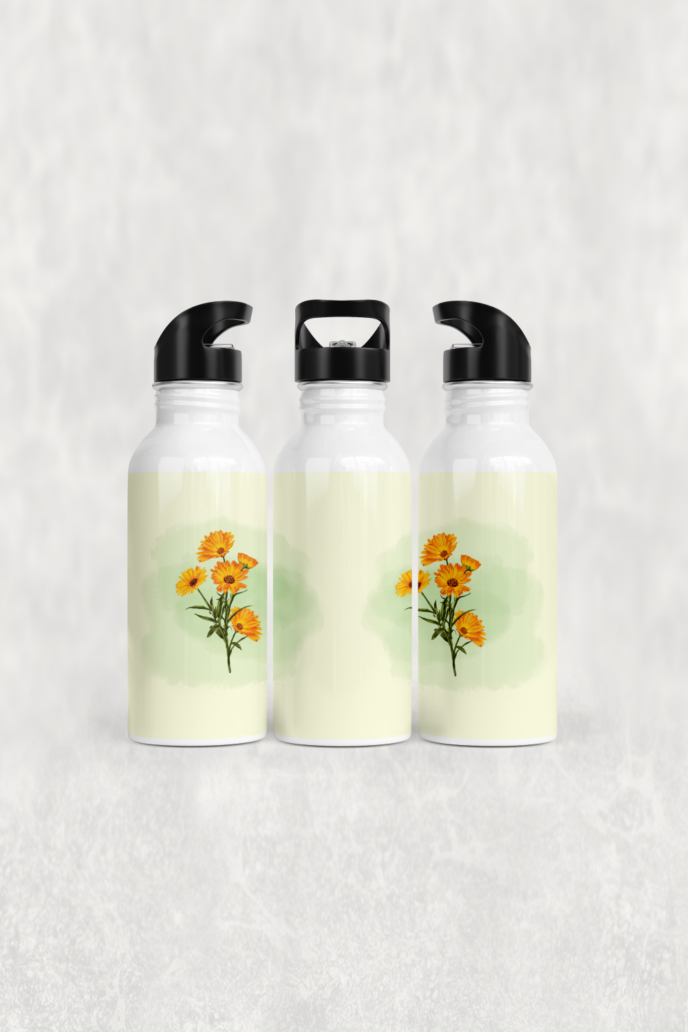 Sarı Papatya Çiçekleri Alüminyum Pipetli Matara 600 ML