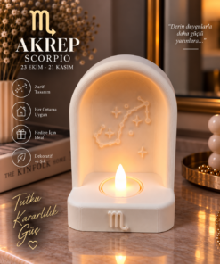 Akrep Burcu Özel Dekoratif LED Mum Objesi Takımyıldız Tasarımı Pilli LED Mum Dahil 15x10 cm