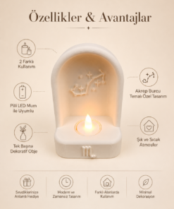 Akrep Burcu Özel Dekoratif LED Mum Objesi Takımyıldız Tasarımı Pilli LED Mum Dahil 15x10 cm - Görsel 5
