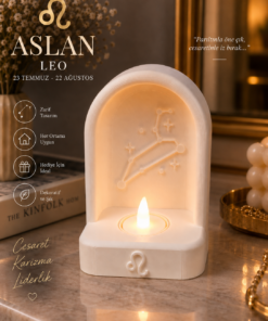 Aslan Burcu Özel Dekoratif LED Mum Objesi Takımyıldız Tasarımı Pilli LED Mum Dahil 15x10 cm