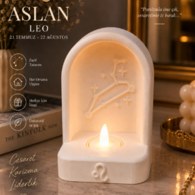 Aslan Burcu Özel Dekoratif LED Mum Objesi Takımyıldız Tasarımı Pilli LED Mum Dahil 15×10 cm