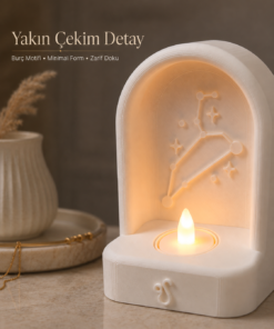 Aslan Burcu Özel Dekoratif LED Mum Objesi Takımyıldız Tasarımı Pilli LED Mum Dahil 15x10 cm - Görsel 6