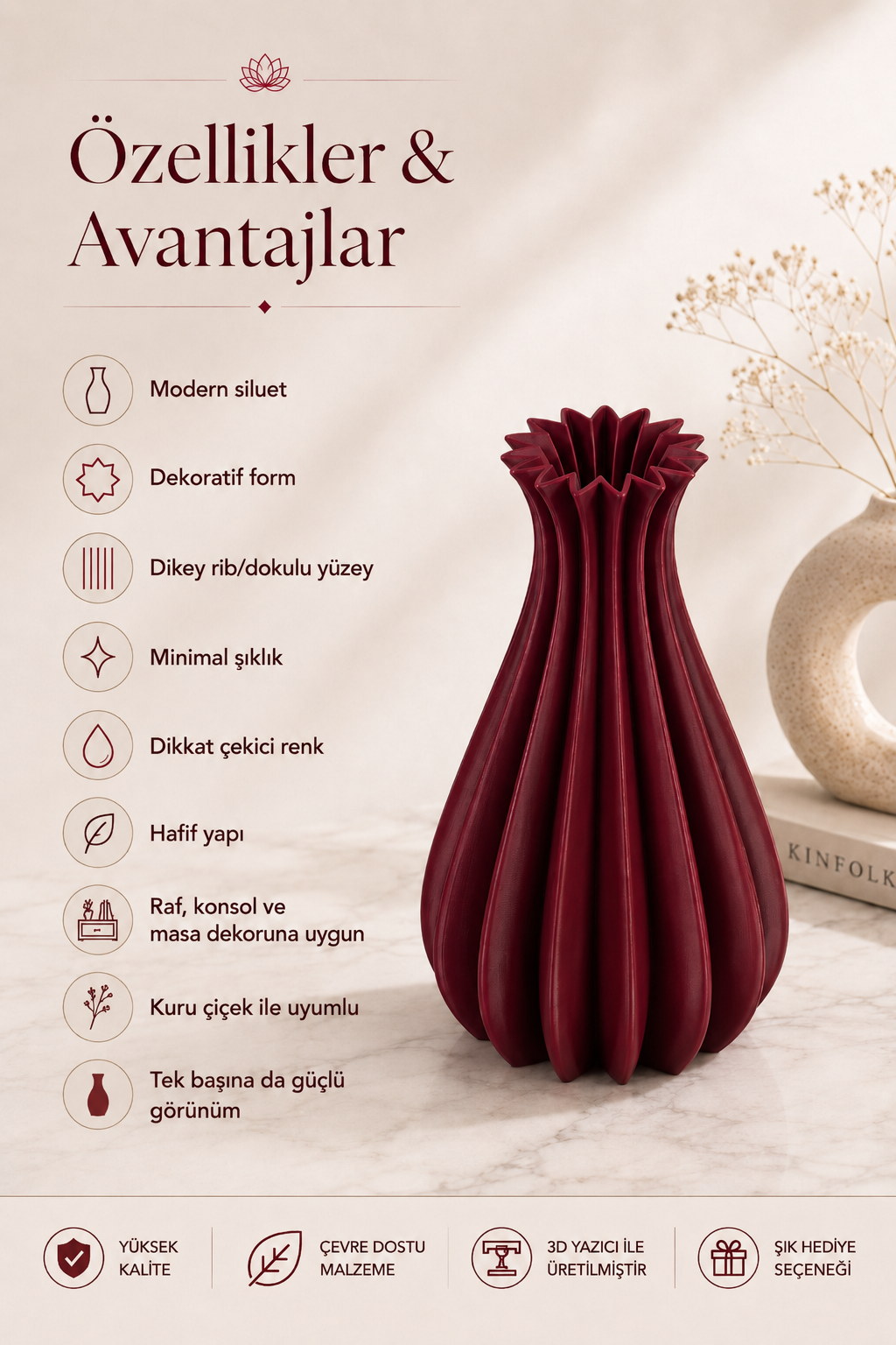 Ava Dekoratif Vazo Modern Salon Dekorasyonu ve Şık Salon Vazosu - Görsel 4