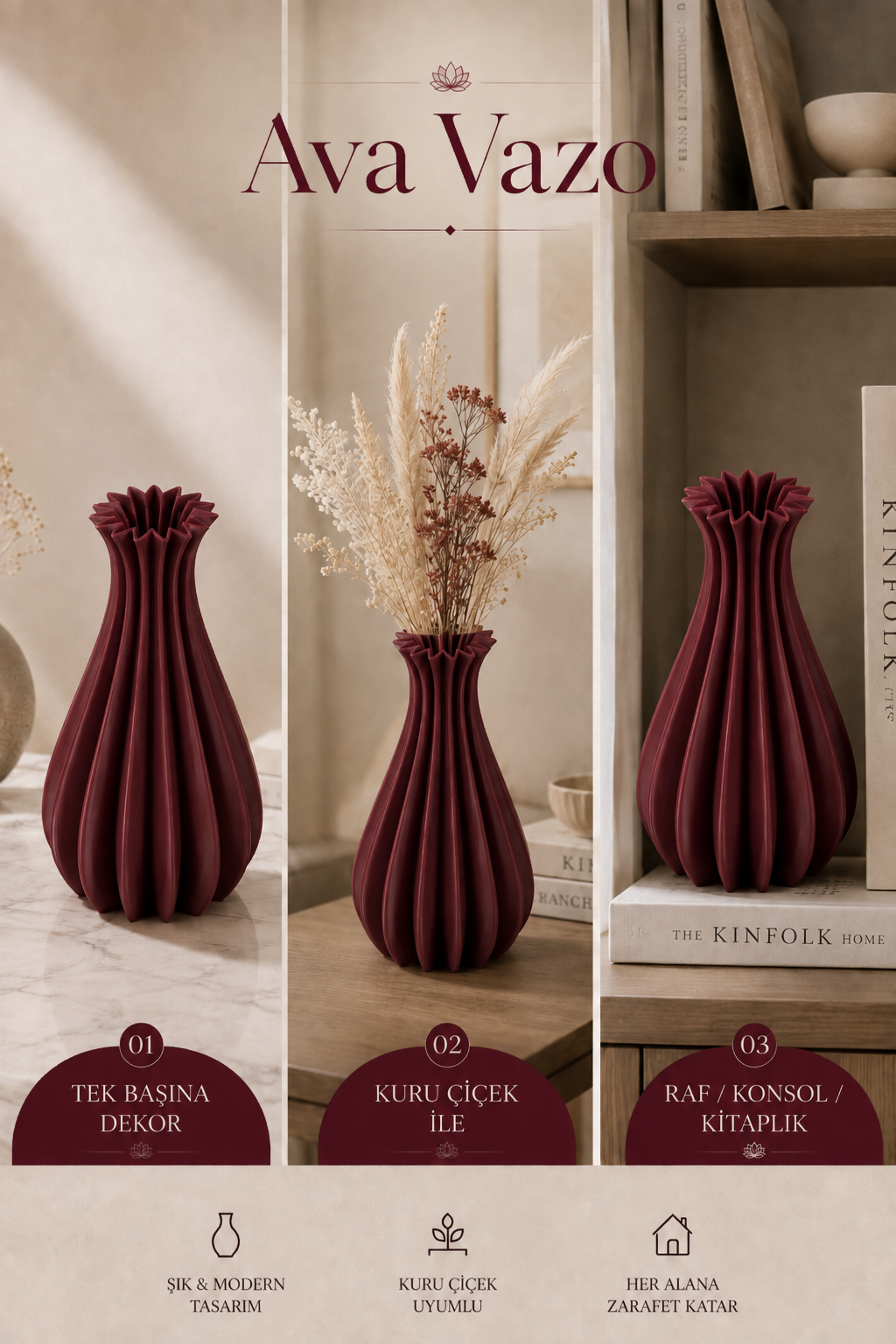 Ava Dekoratif Vazo Modern Salon Dekorasyonu ve Şık Salon Vazosu - Görsel 6