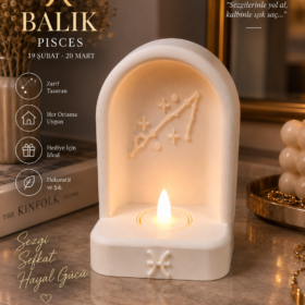Balık Burcu Özel Dekoratif LED Mum Objesi Takımyıldız Tasarımı Pilli LED Mum Dahil 15×10 cm