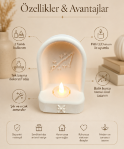 Balık Burcu Özel Dekoratif LED Mum Objesi Takımyıldız Tasarımı Pilli LED Mum Dahil 15x10 cm - Görsel 5
