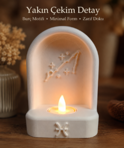 Balık Burcu Özel Dekoratif LED Mum Objesi Takımyıldız Tasarımı Pilli LED Mum Dahil 15x10 cm - Görsel 6