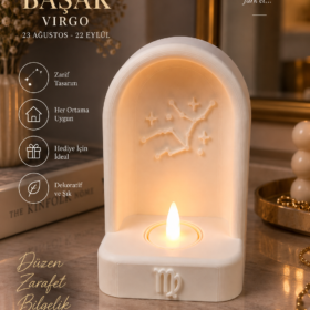 Başak Burcu Özel Dekoratif LED Mum Objesi Takımyıldız Tasarımı Pilli LED Mum Dahil 15×10 cm