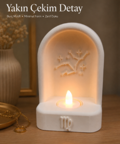 Başak Burcu Özel Dekoratif LED Mum Objesi Takımyıldız Tasarımı Pilli LED Mum Dahil 15x10 cm - Görsel 6