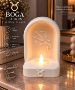 Boğa Burcu Özel Dekoratif LED Mum Objesi Takımyıldız Tasarımı Pilli LED Mum Dahil 15x10 cm