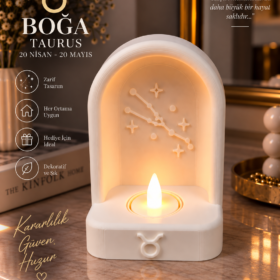 Boğa Burcu Özel Dekoratif LED Mum Objesi Takımyıldız Tasarımı Pilli LED Mum Dahil 15×10 cm