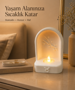 Boğa Burcu Özel Dekoratif LED Mum Objesi Takımyıldız Tasarımı Pilli LED Mum Dahil 15x10 cm - Görsel 3