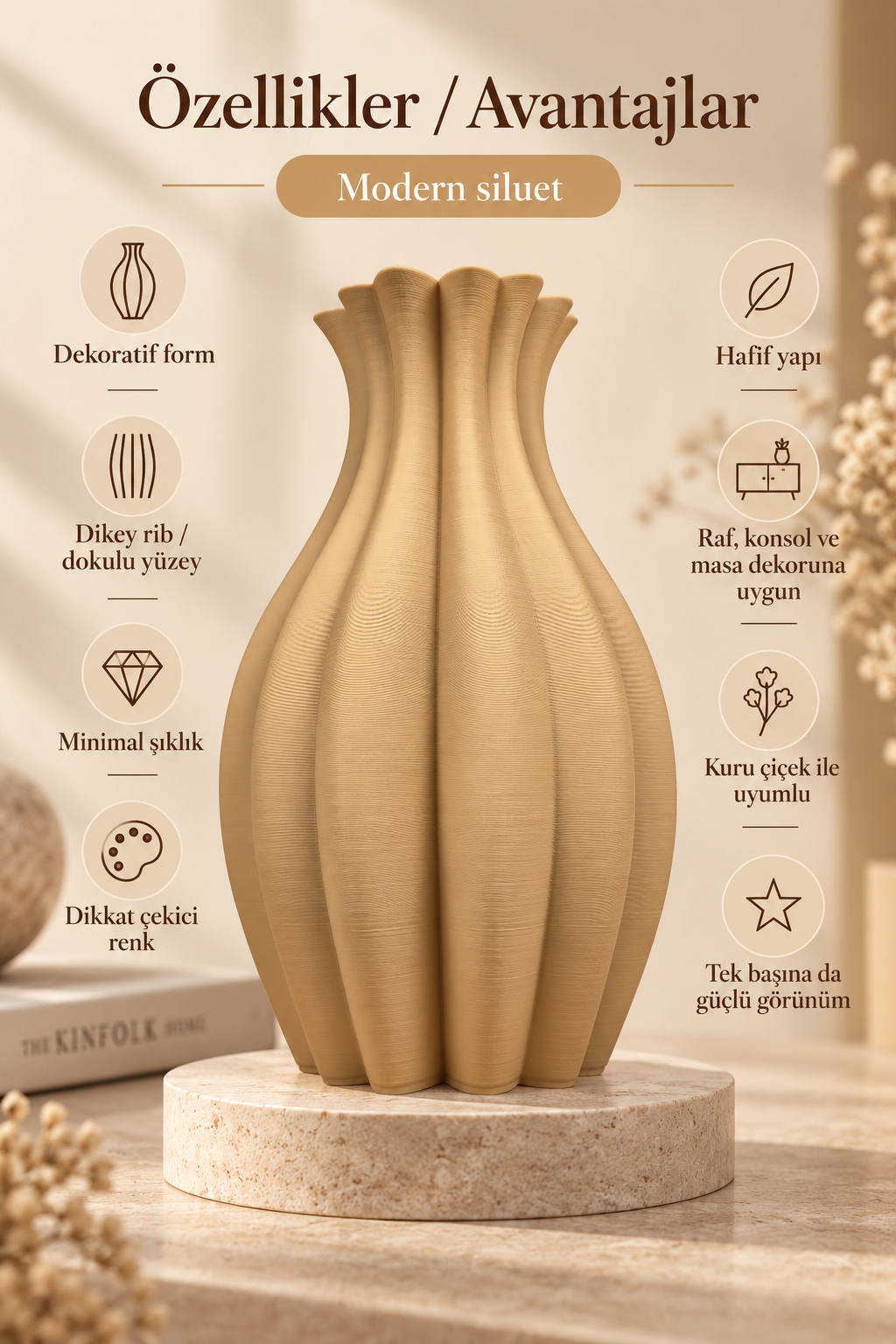 Elvar Dekoratif Vazo Salon ve Oturma Odası İçin Modern Vazo - Görsel 4