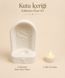 İkizler Burcu Özel Dekoratif LED Mum Objesi Takımyıldız Tasarımı Pilli LED Mum Dahil 15x10 cm - Görsel 8