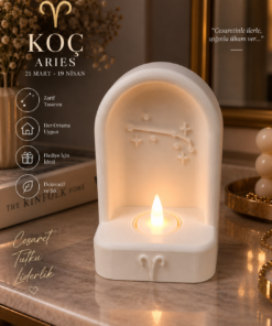 Koç Burcu Özel Dekoratif LED Mum Objesi Takımyıldız Tasarımı Pilli LED Mum Dahil 15x10 cm