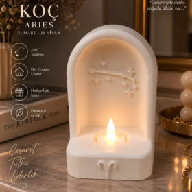 Koç Burcu Özel Dekoratif LED Mum Objesi Takımyıldız Tasarımı Pilli LED Mum Dahil 15×10 cm