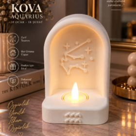 Kova Burcu Özel Dekoratif LED Mum Objesi Takımyıldız Tasarımı Pilli LED Mum Dahil 15×10 cm