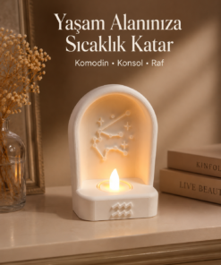 Kova Burcu Özel Dekoratif LED Mum Objesi Takımyıldız Tasarımı Pilli LED Mum Dahil 15x10 cm - Görsel 3