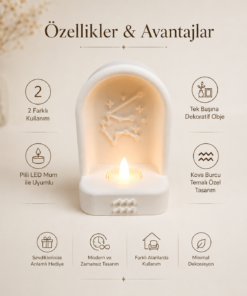 Kova Burcu Özel Dekoratif LED Mum Objesi Takımyıldız Tasarımı Pilli LED Mum Dahil 15x10 cm - Görsel 5