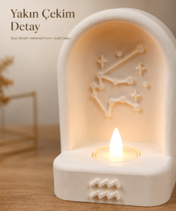 Kova Burcu Özel Dekoratif LED Mum Objesi Takımyıldız Tasarımı Pilli LED Mum Dahil 15x10 cm - Görsel 6