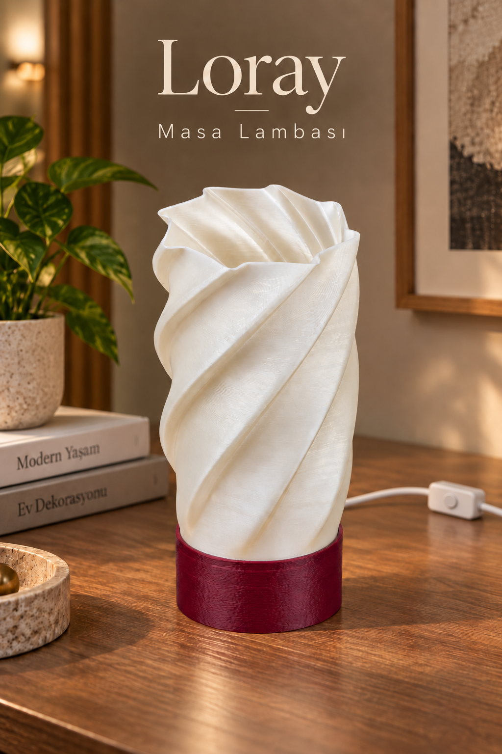 Loray Dekoratif Masa Lambası E27 Duylu Anahtarlı Kablolu Abajur 23x12 cm