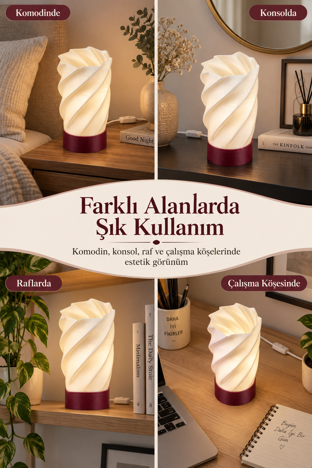Loray Dekoratif Masa Lambası E27 Duylu Anahtarlı Kablolu Abajur 23x12 cm - Görsel 7