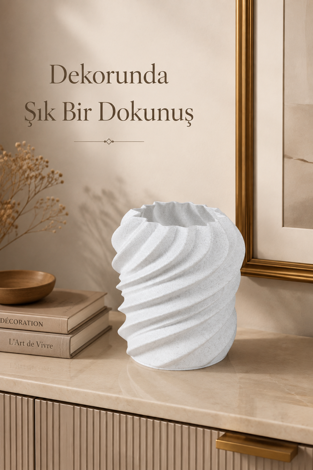 Mermer Görünümlü Nika Dekoratif Vazo Modern Ev Dekorasyonu ve Konsol Üstü Vazo - Görsel 2