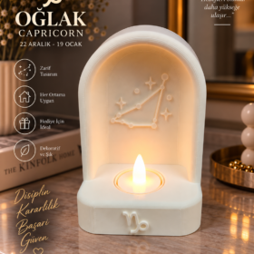 Oğlak Burcu Özel Dekoratif LED Mum Objesi Takımyıldız Tasarımı Pilli LED Mum Dahil 15×10 cm