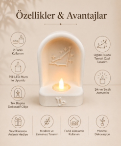 Oğlak Burcu Özel Dekoratif LED Mum Objesi Takımyıldız Tasarımı Pilli LED Mum Dahil 15x10 cm - Görsel 5