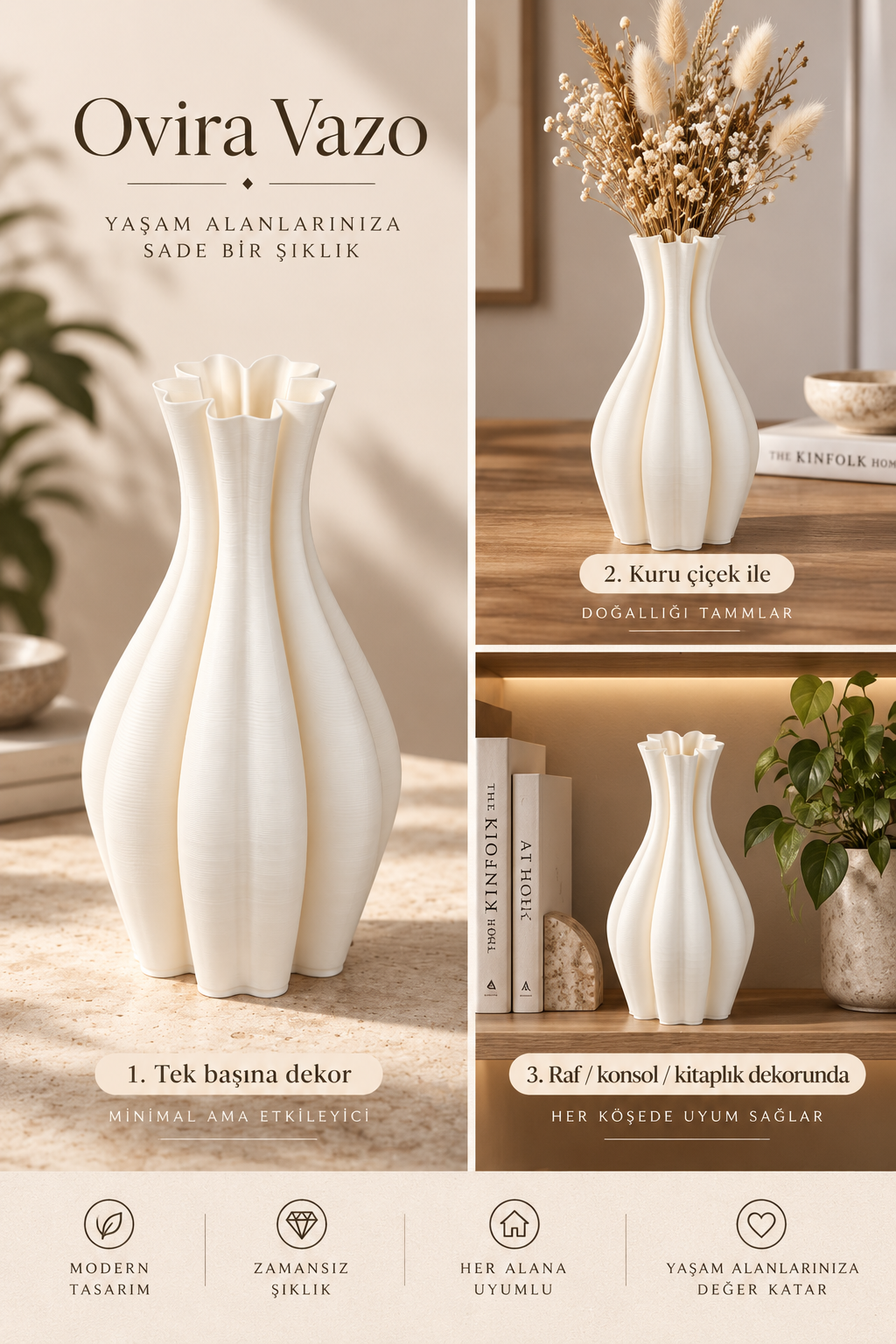 Ovira Dekoratif Vazo Şık Ev Dekoru ve Modern Salon Vazosu - Görsel 6
