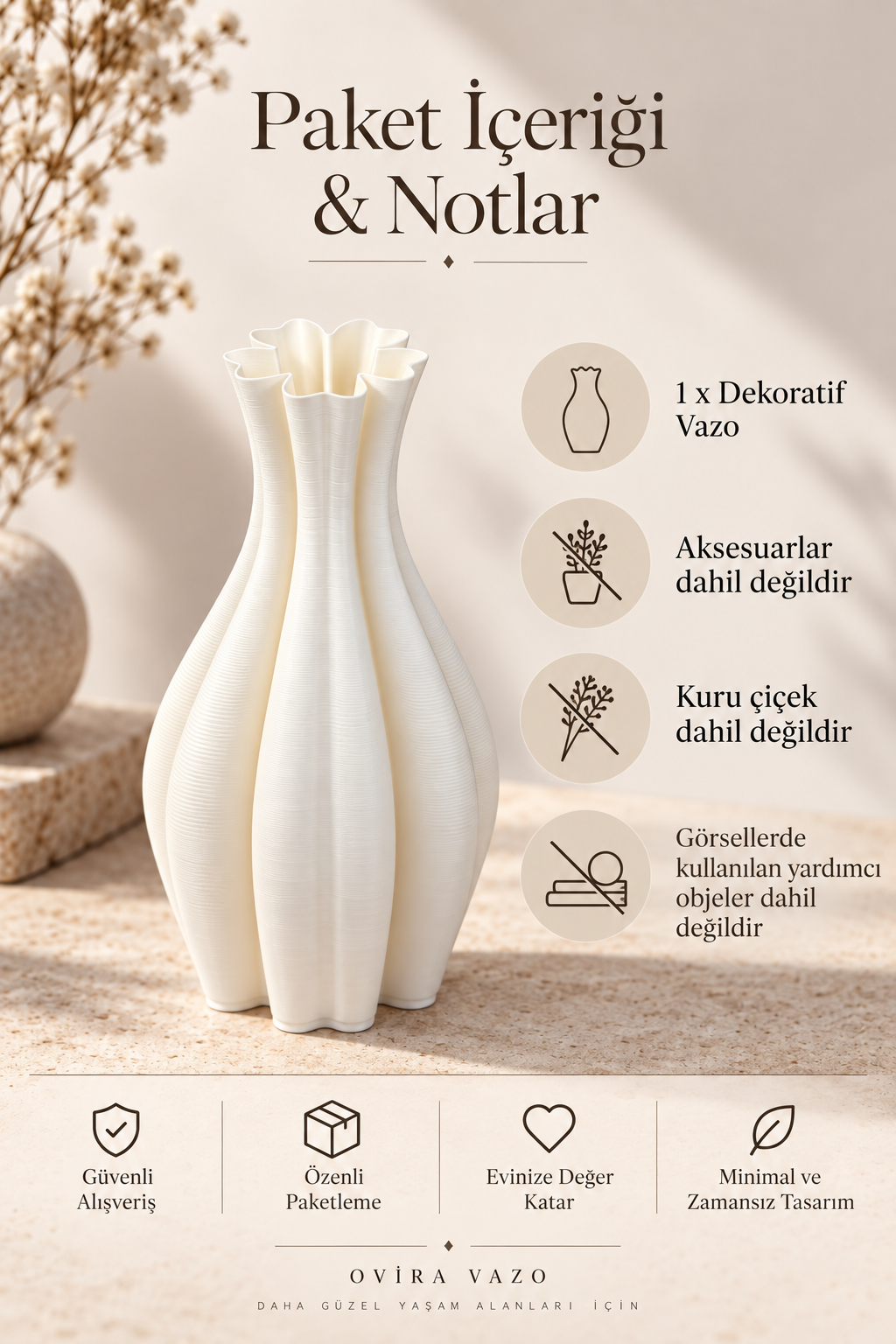 Ovira Dekoratif Vazo Şık Ev Dekoru ve Modern Salon Vazosu - Görsel 8