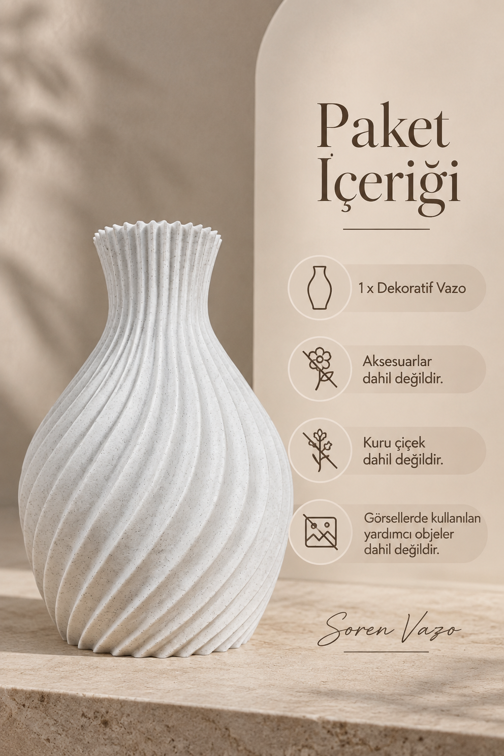 Mermer Görünümlü Soren Dekoratif Vazo Modern Salon Dekoru ve Masaüstü Vazo - Görsel 8
