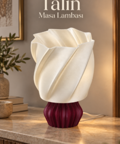 Talin Masa Lambası E27 Uyumlu Anahtarlı Fişli Kablolu Dekoratif Abajur 23 cm İnci Beyaz Bordo