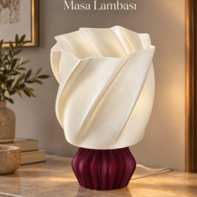 Talin Masa Lambası E27 Uyumlu Anahtarlı Fişli Kablolu Dekoratif Abajur 23 cm İnci Beyaz Bordo