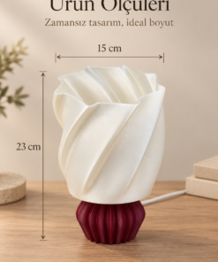Talin Masa Lambası E27 Uyumlu Anahtarlı Fişli Kablolu Dekoratif Abajur 23 cm İnci Beyaz Bordo - Görsel 4