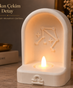 Terazi Burcu Özel Dekoratif LED Mum Objesi Takımyıldız Tasarımı Pilli LED Mum Dahil 15x10 cm - Görsel 6