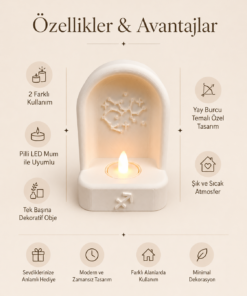 Yay Burcu Özel Dekoratif LED Mum Objesi Takımyıldız Tasarımı Pilli LED Mum Dahil 15x10 cm - Görsel 5