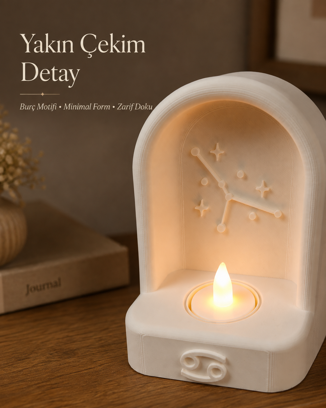 Yengeç Burcu Özel Dekoratif LED Mum Objesi Takımyıldız Tasarımı Pilli LED Mum Dahil 15x10 cm - Görsel 6