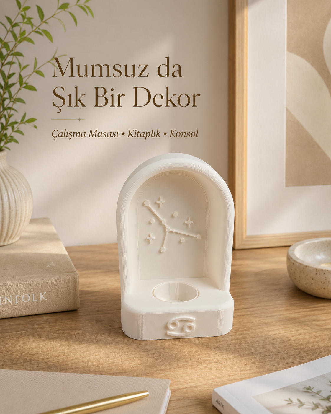 Yengeç Burcu Özel Dekoratif LED Mum Objesi Takımyıldız Tasarımı Pilli LED Mum Dahil 15x10 cm - Görsel 7