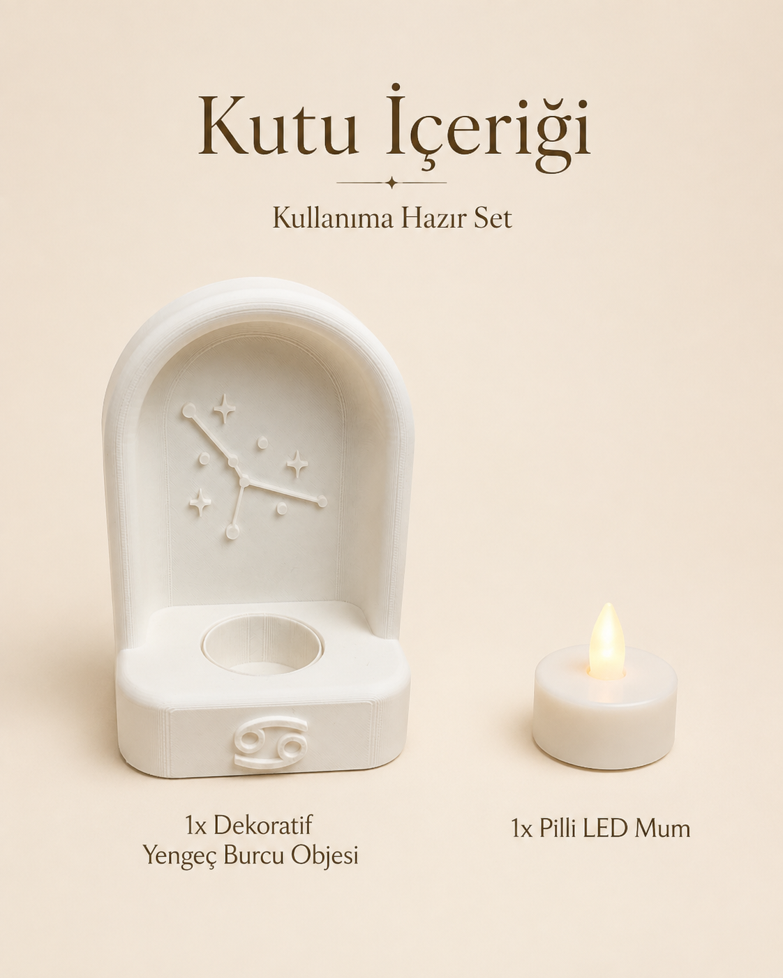 Yengeç Burcu Özel Dekoratif LED Mum Objesi Takımyıldız Tasarımı Pilli LED Mum Dahil 15x10 cm - Görsel 8